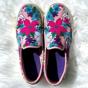Nike Toki Women's Size 9.5 Pink Aloha Floral Canvas Slip On Shoes 724769-605